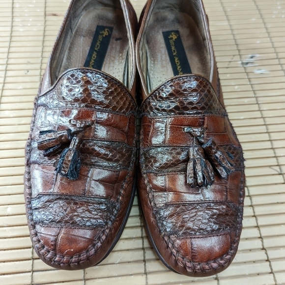 Stacy Adams Men\'s Size 9.5M Genuine Snake Skin Brown tassel Shoes Loafers. Right main image 7